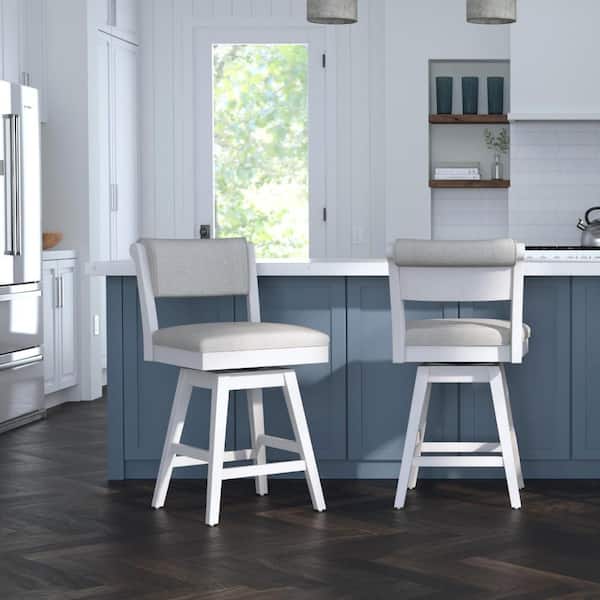 Clarion 25 in. Sea White Full Back Wood Bar Stool with Polyester Seat
