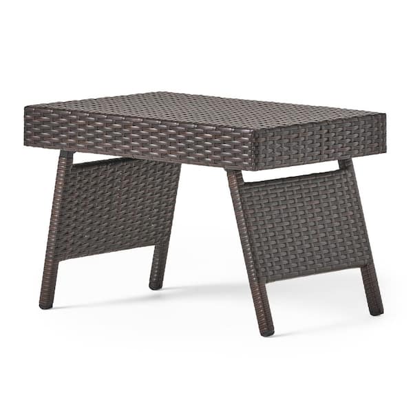 Brown Multi Handwoven Wicker Rectangular Outdoor Side Table 24 x 16 in.