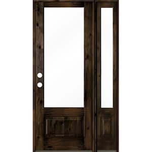 50 in. x 96 in. Farmhouse Knotty Alder Right-Hand 3/4-Lite Clear Glass Black Stain Wood Prehung Front Door with RSL