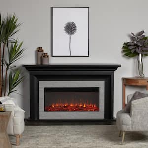 Sonia Landscape 69 in. Freestanding Wooden Electric Fireplace in Black