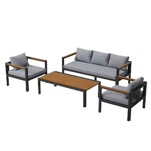 Cannes Dark Gray 4-Piece Aluminum Outdoor Sectional Set with Light Gray Cushions