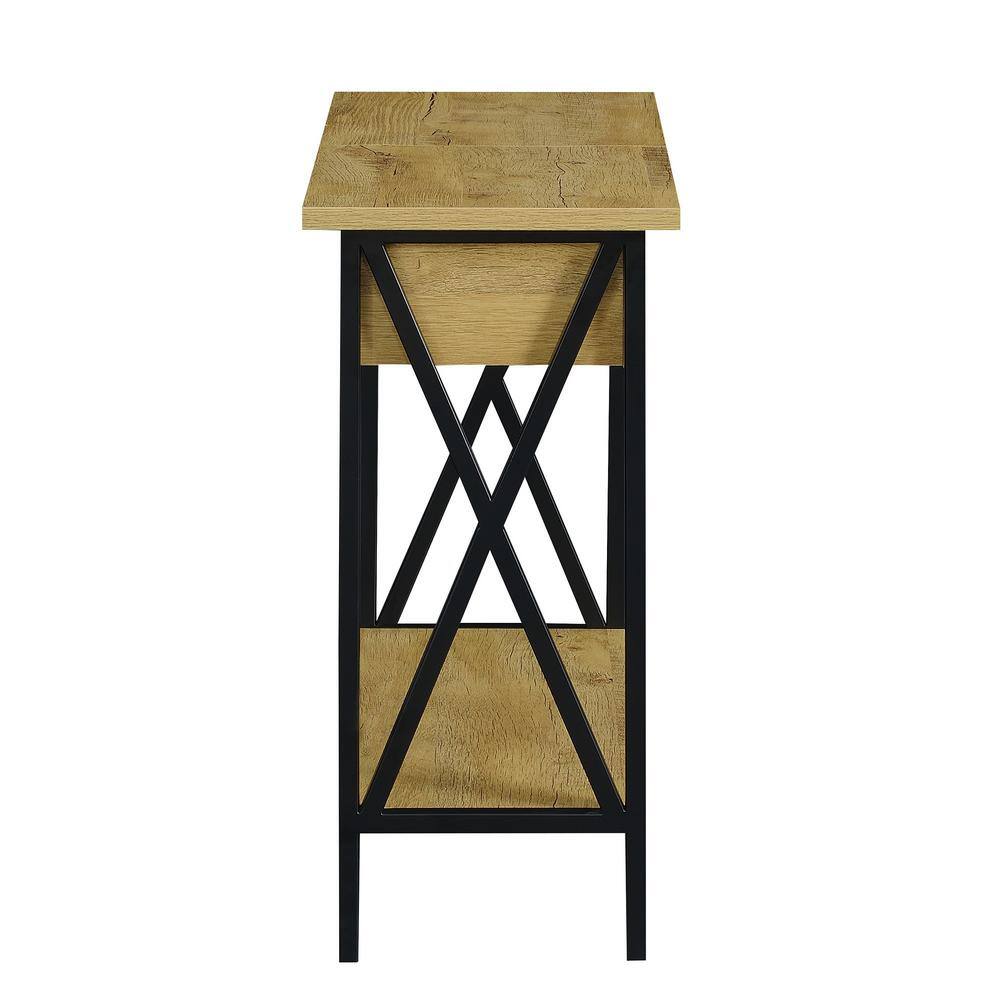 English Oak and Black Rectangular Wood Metal End Table with Storage