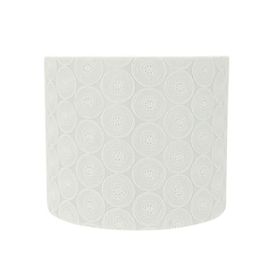 12 in. x 10 in. White with Circled Floral Design Drum/Cylinder Lamp Shade