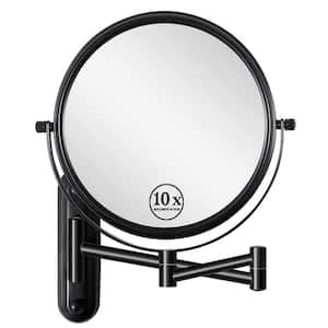 17 in. W x 12 in. H Small Round Magnifying Telescopic Wall Mounted Bathroom Makeup Mirror in Black