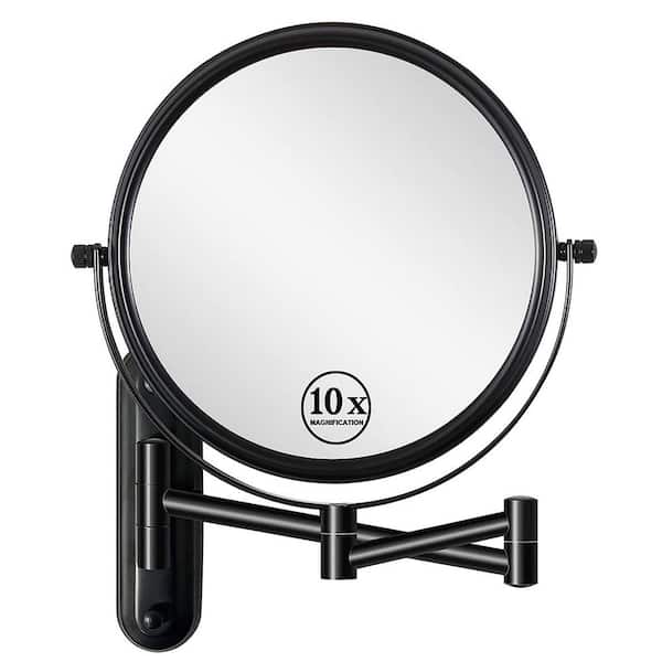 JimsMaison 17 in. W x 12 in. H Small Round Magnifying Telescopic Wall Mounted Bathroom Makeup Mirror in Black