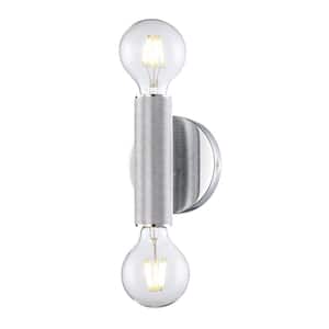 Auburn 6 in. 2-Light Polished Chrome Indoor Wall Sconce Light Fixture with Knurled Texture