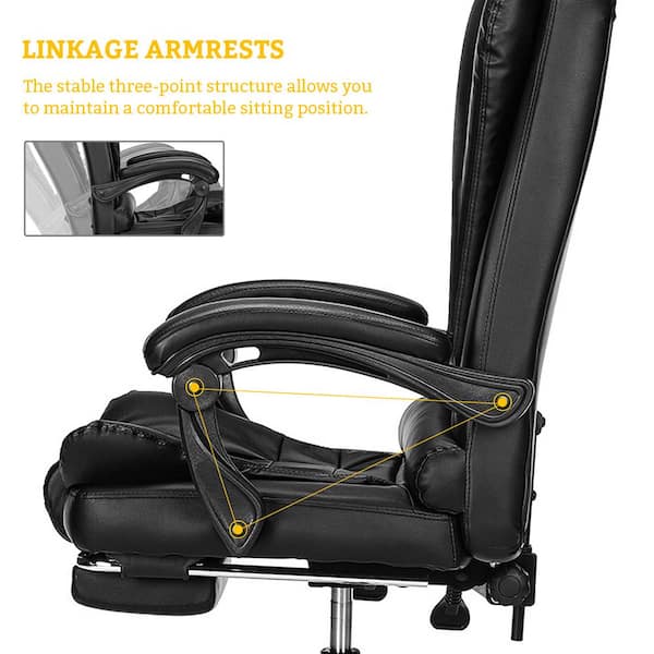 Hoffree Black Leather Ergonomic Executive Office Chair Adjustable Computer Chair with Armrest, Footrest and Lumbar Support