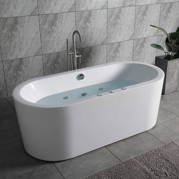 Andria 67 in. Acrylic Freestanding Flat Bottom Whirlpool and Air Bathtub with Drain and Overflow Included in White