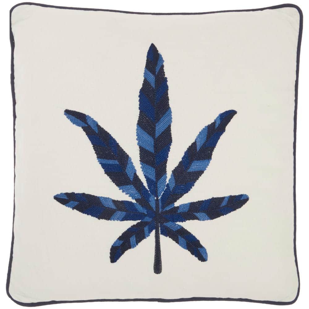 Ivory and Indigo Embroidered Square Throw Pillow Set