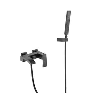 Single-Handle Wall-Mount Roman Tub Faucet with Hand Shower 2 Hole Brass Waterfall Tub Fillers in Matte Black