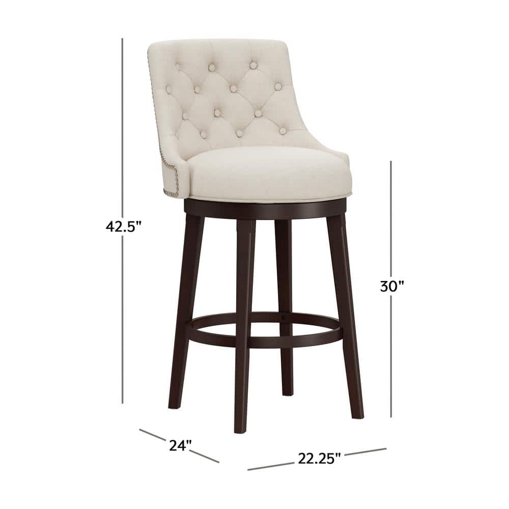 Halbrooke 30" Brown Wood Swivel Barstool with Cream Fabric
