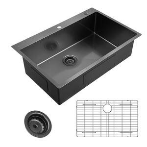 Gunmetal Black Stainless Steel 33 in. 18 Gauge Single Bowl Dual Mount Kitchen Sink