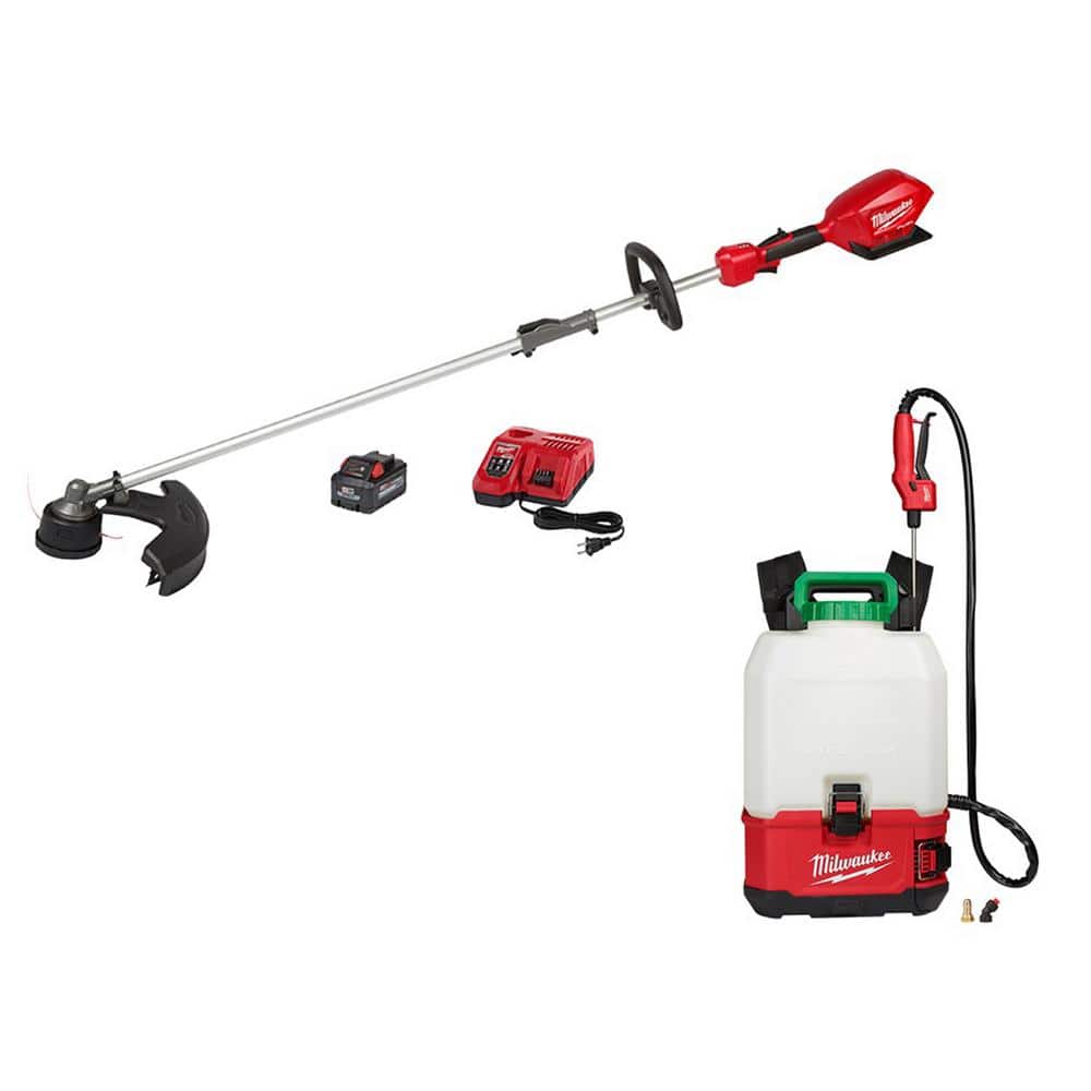 Milwaukee M18 FUEL 18V Lithium-Ion Brushless Cordless String Trimmer Kit with M18 4 Gal. Switch Tank Backpack Pesticide Sprayer -  2825-21ST-20PS