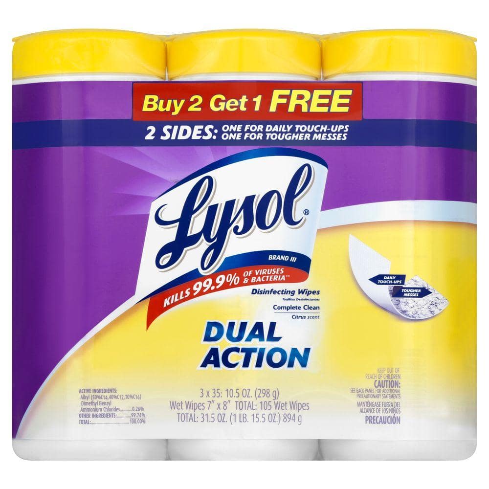 Lysol Dual Action Disinfecting Wipes, Citrus, 35ct 