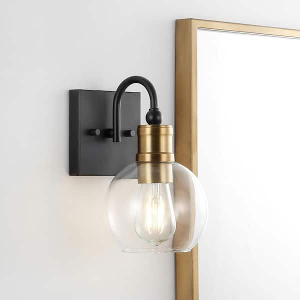 JONATHAN Y Marais 5.88 in. 1-Light Black/Brass Gold Iron/Glass Rustic ...