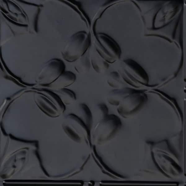 FROM PLAIN TO BEAUTIFUL IN HOURS Take Home Sample - Lilac Satin Black 1 ft. x 1 ft. Decorative Tin Style Nail Up Ceiling Tile (1 sq. ft./case)