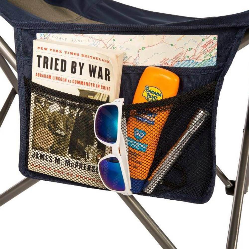 Navy & Tan Outdoor Folding Camping Chair with Detachable Footrest