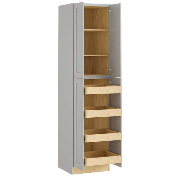 Home Decorators Collection Newport 24 in. W x 24 in. D x 90 in. H Assembled Plywood Pantry Kitchen Cabinet in Pearl Gray with 4ROT Soft Close