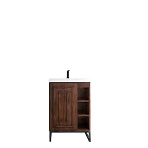 Alicante 23.6 in. W x 18.3 in. D x 35.5 in. H Bath Vanity in Mid Century Acacia and Black with White Glossy Resin Top