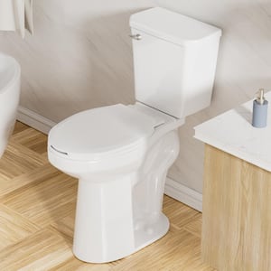 2-Piece 1.28 GPF Single Flush 12 in. Rough in Round Tall Toilets for Seniors 21 in. White, Soft Close Seat Included