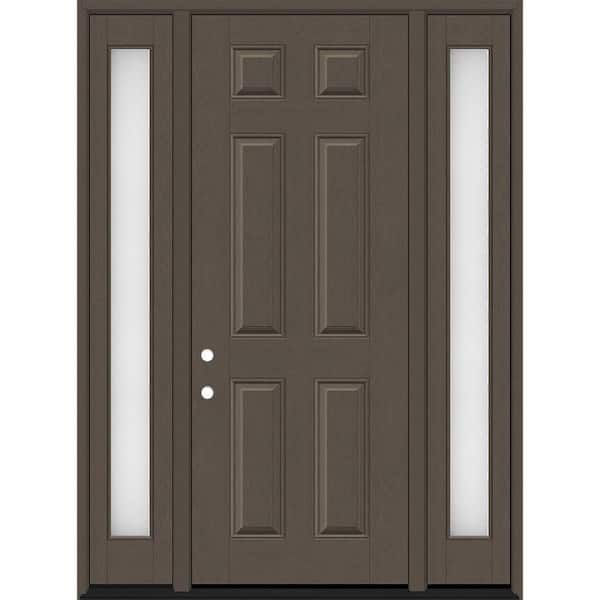 Steves & Sons Regency 64 in. x 96 in. 6 Panel LHIS Autumn Wheat Stain Mahogany Fiberglass Prehung Front Door w/Clear12in. SLs 4-9/16