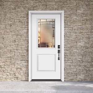 Performance Door System 36 in. x 80 in. 1/2 Lite Element Left-Hand Inswing White Smooth Fiberglass Prehung Front Door