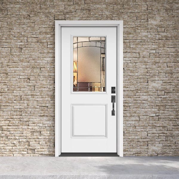 Performance Door System 36 in. x 80 in. 1/2 Lite Element Left-Hand Inswing White Smooth Fiberglass Prehung Front Door