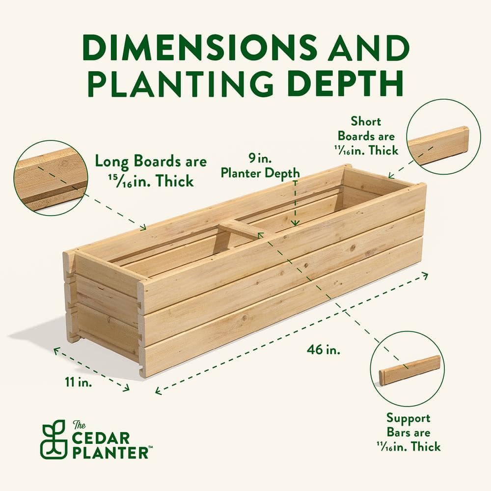 Extra Large Off-White Cedar Wood Outdoor Planter Box