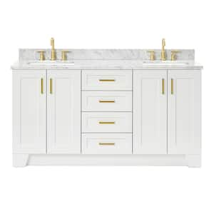 Taylor 67 in. W x 22 in. D x 35.25 in. H Double Sink Freestanding Bath Vanity in White with Carrara White Marble Top