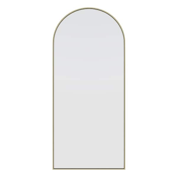 Glass Warehouse 30 in. x 67 in. Arch Leaner Dressing Stainless Steel Framed Wall Mirror in Satin Brass
