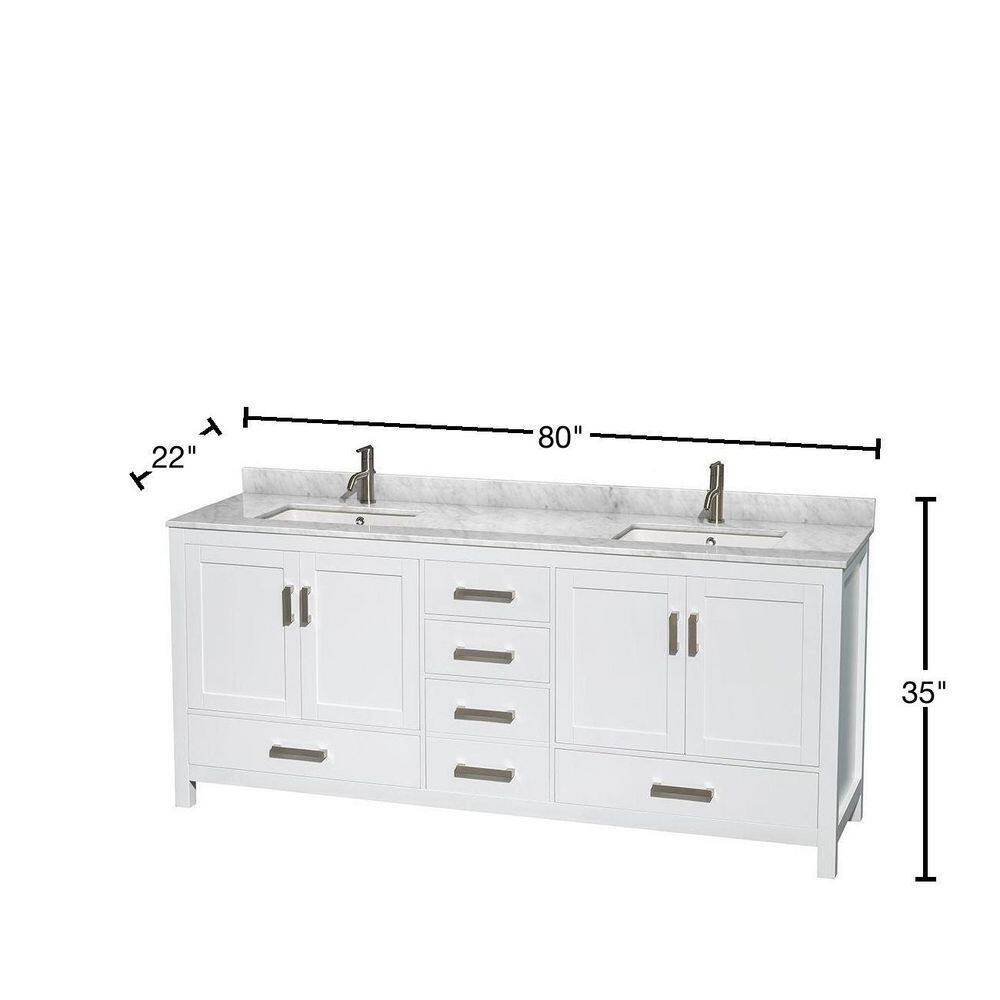 Sheffield 80'' White Double Bathroom Vanity with Marble Top
