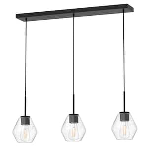 28 in. 3-Light Black Pendant Light with Glass Shade, Farmhouse Ceiling Lamp for Kitchen Island, Dining Room