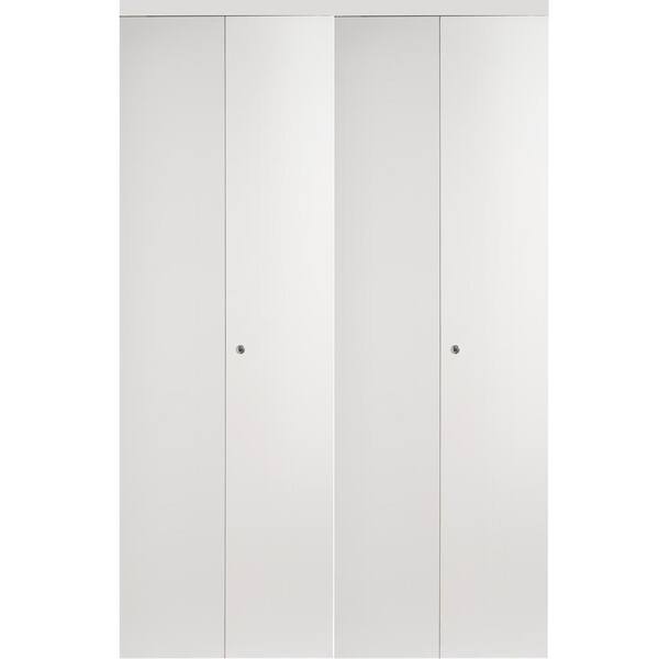 Impact Plus 42 in. x 80 in. Smooth Flush White Solid Core MDF Interior Closet Bi-Fold Door with Matching Trim