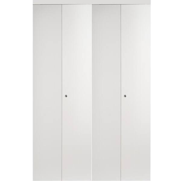 Impact Plus 42 in. x 96 in. Smooth Flush White Solid Core MDF Interior Closet Bi-Fold Door with Matching Trim