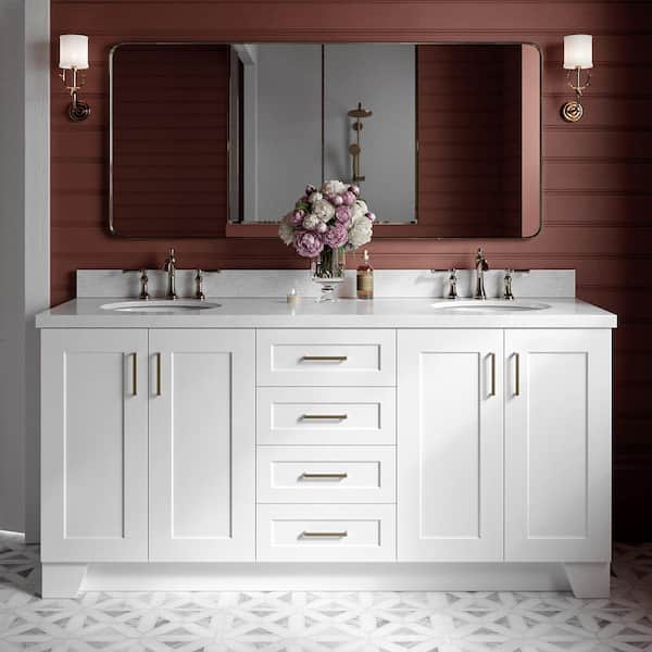 ARIEL Taylor 73 in. W x 22 in. D x 36 in. H Double Freestanding Bath Vanity in White with Carrara White Marble Top