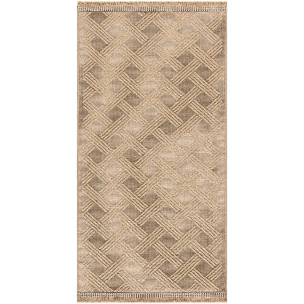 Washable Jute Natural 2 ft. x 4 ft. Solid Geometric Contemporary Runner Area Rug price history on PriceWatchPro