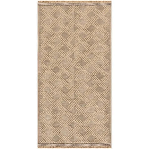 Nourison Washable Jute Natural 2 ft. x 4 ft. Solid Geometric Contemporary Runner Area Rug