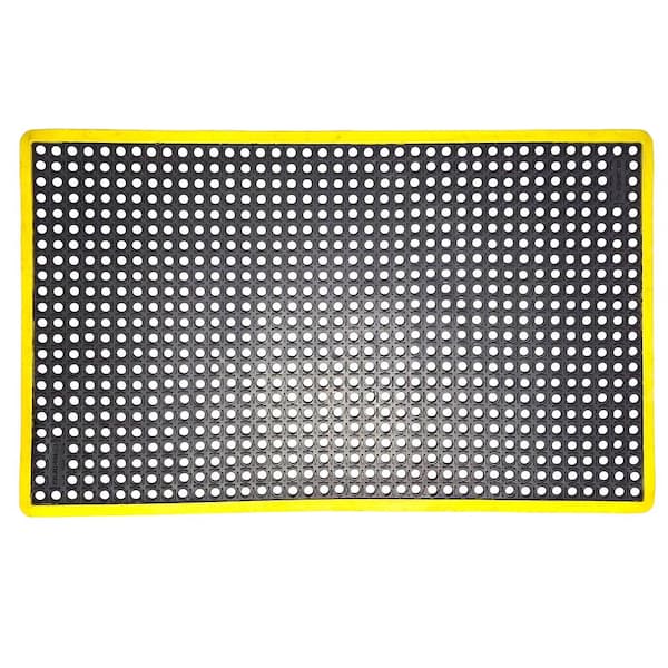 RHINO MATS K-Series Safety Tract Black/Yellow 36 in. x 60 in. x 3/4 in. Anti-Fatigue Drainage Rubber Non-Slip Grease-Resistant Mat