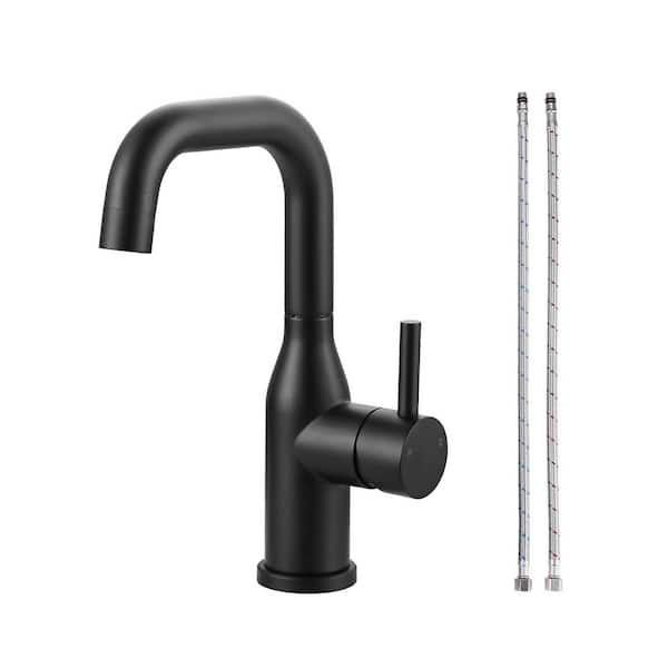 1-Hole Single Handle Bar Faucet Stainless Steel with Deckplate for Kitchen, Bar or Bathroom in Matte Black