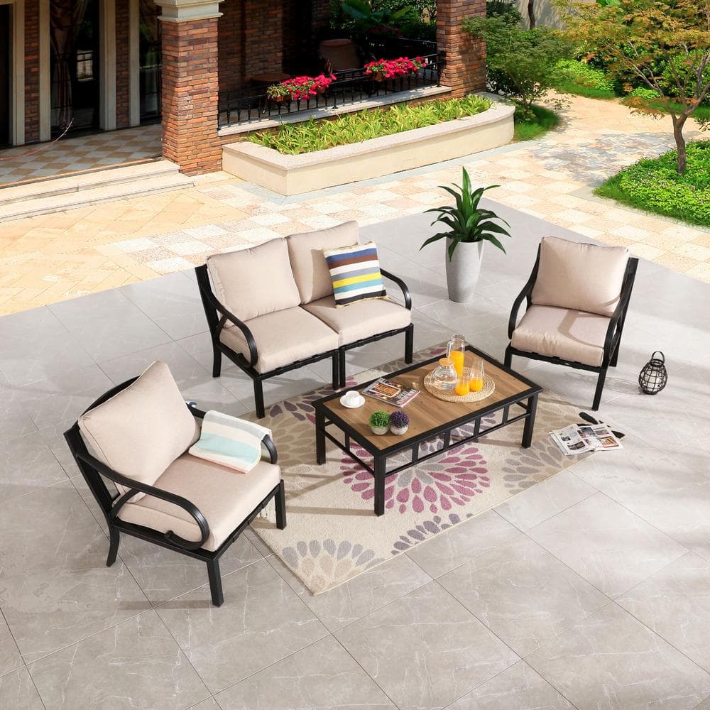 Patio Festival 5-Piece Metal Outdoor Sectional Set with Beige Cushions ...