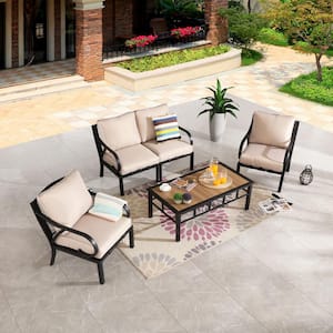 5-Piece Metal Outdoor Sectional Set with Beige Cushions