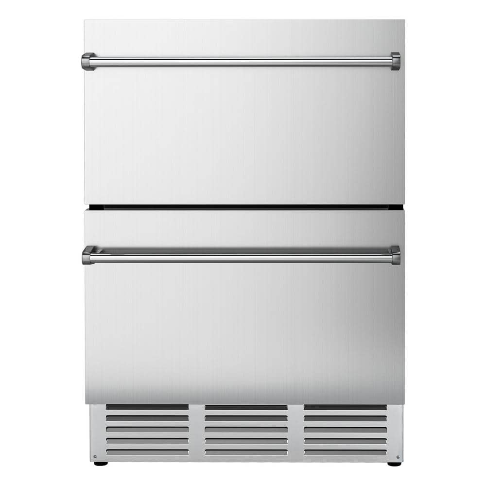 SIMZLIFE 24 in. 4.9 cu. Ft. Undercounter Freestanding/Built-in Double Drawer Refrigerator in Silver, Stainless Steel, 2-Baskets