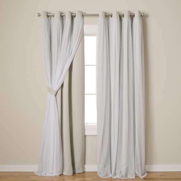 EXCLUSIVE HOME Talia Cloud Grey Solid Lined Room Darkening Grommet Top Curtain, 52 in. W x 96 in. L (Set of 2)