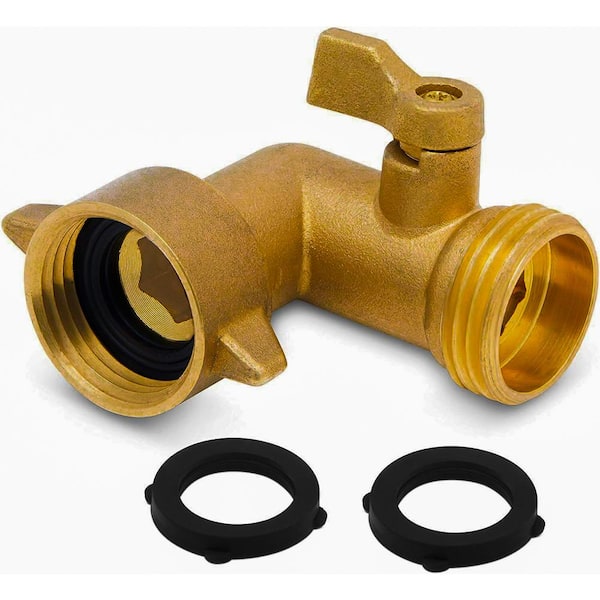 Morvat 90-Degree Solid Brass Garden Hose Elbow Connector with On/Off Shutoff Valve