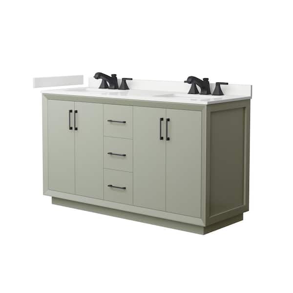 Wyndham Collection Strada 60 in. W x 22 in. D x 35 in. H Double Bath Vanity in Light Green with White Quartz Top