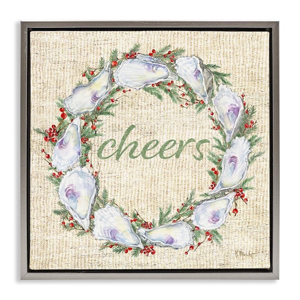 Stupell Industries Shells and Holly Wreath by Paul Brent Gray Floater Frame Typography Graphic Art Print 18 in. x 18 in.