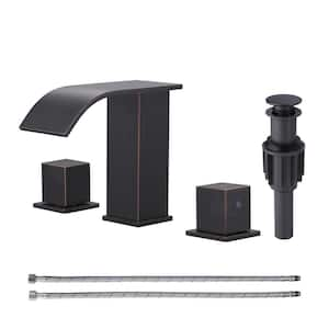 8 in. Widespread Double Knob Waterfall Bathroom Faucet with Pop-Up Drain i Spot Resist Black and Gold