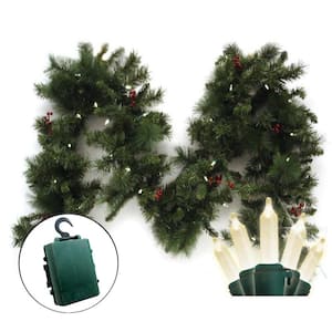 9 ft. Pre-Lit LED Battery Operated Anchorage Fir Garland with Timer