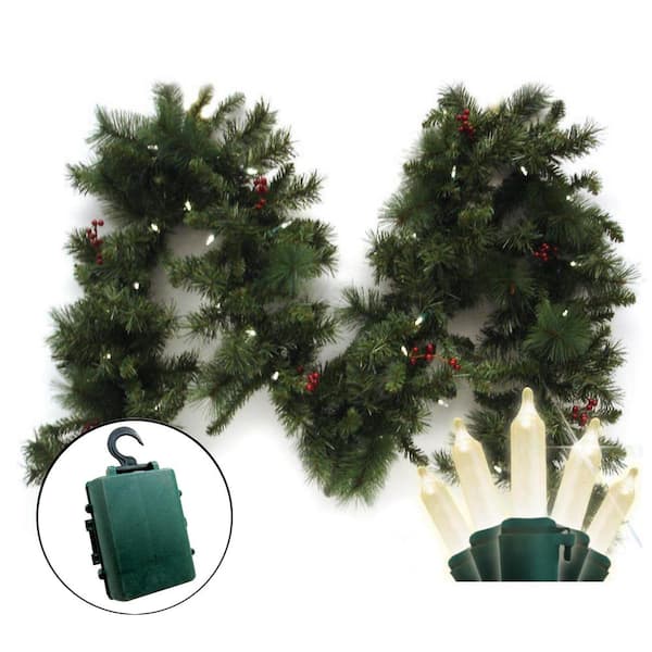 Brite Star 9 ft. Pre-Lit LED Battery Operated Anchorage Fir Garland with Timer