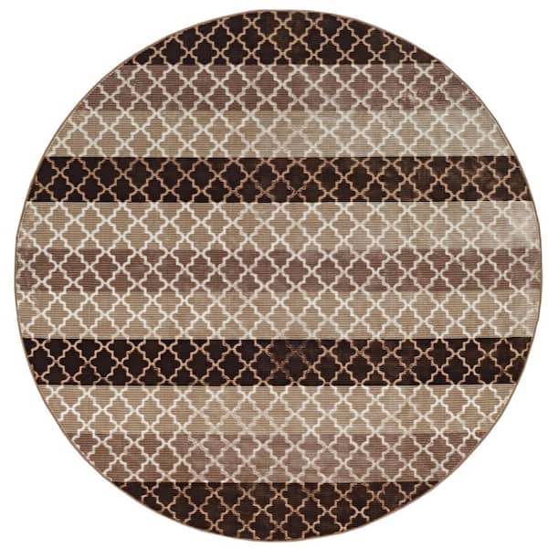Evolution Brown 8 ft. x 8 ft. Modern Loomed Geometric Polyester Round Indoor Area Rug